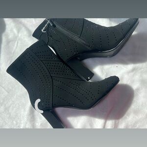 Women's Black Studded Ankle Booties with Block Heel